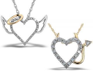 Diamond Heart Angel OR Devil Naughty or Nice Pendant in Sterling