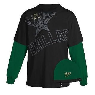 NEW Mens NHL Dallas Stars Hockey REEBOK Layered T Shirt & Knit Beanie