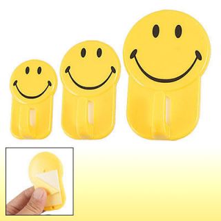 Pcs 2Kg Load Smiling Face Pattern Adhesive Wall Hooks Hangers Yellow