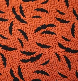 Debbie Mumm Orange Halloween with Bats Cotton Fabric )