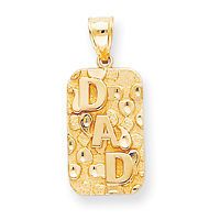 New Polished & Solid 14k Casted Yellow Gold Nugget Dad Dog tag Charm