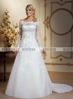 Bateau Neck A Line Long Sleeve Lace Wedding Dress Birdal Gown Designer