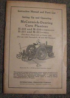 ORIGINAL McCormick Model H210 M210 H211 and M211 Corn Planter