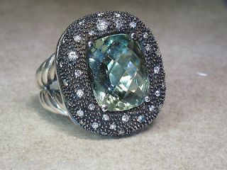 David Yurman 14MM X 12MM Moonlight Ice Prasiolite Diamond Ring