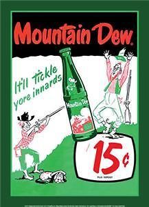 LOT OF TWO MOUNTAIN DEW SIGNS (15 Cents) & MOUNTAIN DEW SOLD HERE