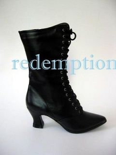 Demonia 2.75 Pointy Victorian Witch Pioneer Granny Black Goth Boots