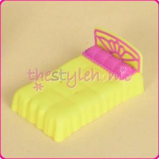 Lovely Mini Doll Bed Yellow pink pillow for Barbie Sister Kelly flower