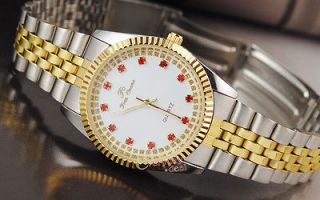 listed Women Lady Red Diamonds Hours Wrist Watch Quartz Steel Luminous