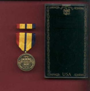 Marine Corps USMC and Navy Combat Action medal with ribbon bar in case