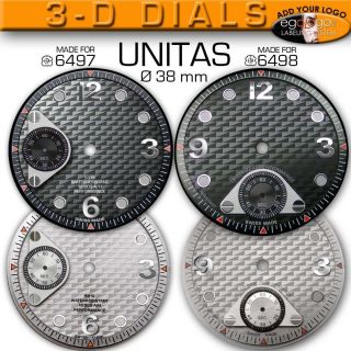 DIAL LUXURY 3 D FOR MOVEMENT ETA UNITAS 6497+6498, Ø 38 MM, BLACK OR