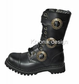 Demonia Steam 12 goth gothic steampunk black leather boots mens 4 14