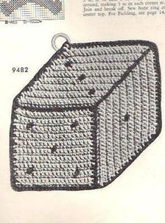 Vtg 1940s Pot Holders Crochet Patterns 243 Cat Dice Clock Broom Window