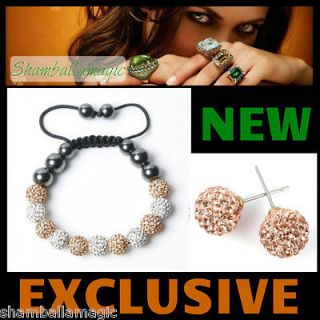 Bracelet Crystal Peach Earring Set New Disco Ball Sparkly Shambala