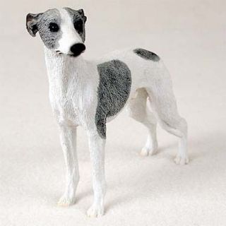 WHIPPET Gray White Dog Hand Painted Canine Collectable Figurine Statue