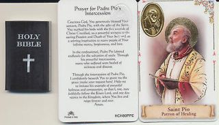 Saint Padre Pio Healing Holy Card Gold Leaf Medal, Bible Eraser Patron