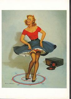 Eckman Pin Up Girl Postcard Dance Party 1950s Record Player