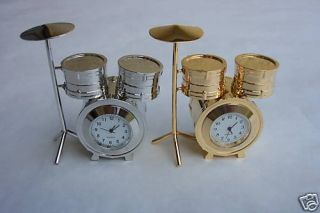 COLLECTIBLE MINIATURE DRUM SET CLOCK IN GOLD