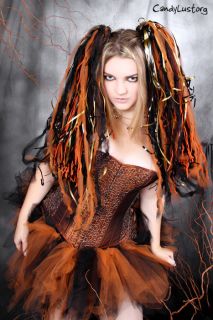 Copper Black Cyber Rave Cosplay Knotty Dread Hair Falls UV Glow