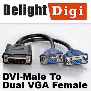 DVI I 24+5 Pins Male Port to 2 Dual VGA Female Monitor Adapter