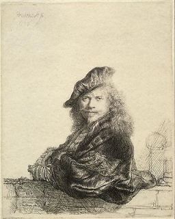 Rembrandt Portrait Etchings Self Portrait Leaning on a Wall Fine Art
