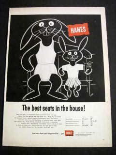 Vintage 1956 Illustrated Bunny Rabbits in Hanes Underwear for Men 50s