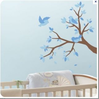 BABY BLUE BIRDS & BRANCHES MURAL wall stickers 75 decals nursery room