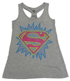 DC COMICS Juniors Heather Gray Racerback Superman Tank Top Sleepwear