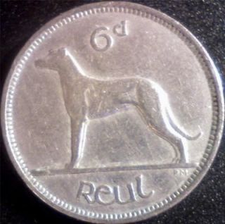 Ireland 1950 Sixpence 6d Wolfhound Irish Coin RARE DATE Only 800k made