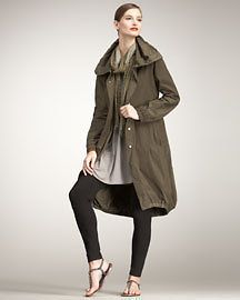 NWT Eileen Fisher SURPLUS (OLIVE GREEN) Long Bubble Trench Coat L $378