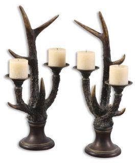 Faux Elk Antler Candle Holder Holds 4 Taper Candles Rustic Lodge Decor