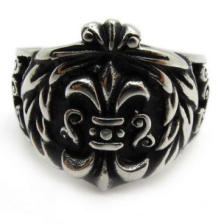 Mens PUNK gothic stainless steel cool royal Fleur De Lis party ring
