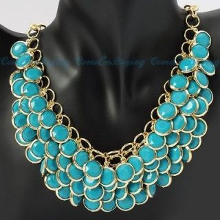 Fashion Golden Chain Lots Circles Sea Blue Resin Beads Pendant Bib