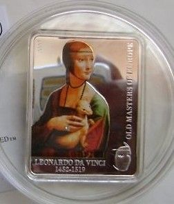 Cook Islands 2009 5$ LEONARDO DA VINCI ERMINE Ag Proof