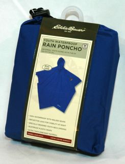 Eddie Bauer Youth Waterproof Rain Poncho 40 x 60 inches Blue NEW