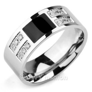 Size7,8,9,10,11,12,13 Silver Black Classic CZ Stainless Steel Men Ring