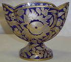 Muhlhaus Acid Etched Bohemian Art Glass Vase Blue w/ Gold Floral