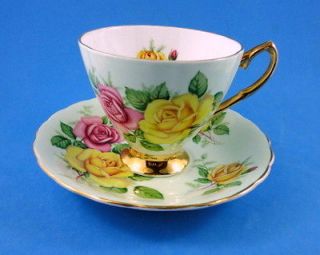 22 KT. Gold Roses on Pale Green Hamilton Fine Bone China Tea Cup and