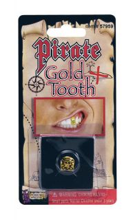 Pirate Clip On Gold Tooth Cap Skull & Crossbone Fancydress Accessory