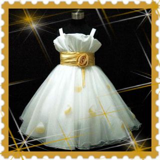 G818 2310 Gold White Fancy Wedding Party Bridesmaid Flower Girls Dress