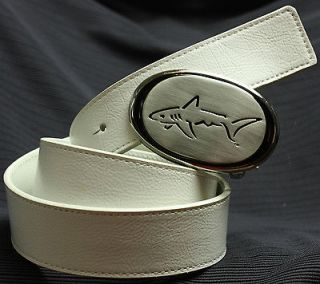 Tasso Elba Greg Norman Shark Buckle Leather Belt 40 NWT