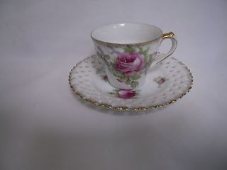 Demitasse pink roses cup & saucer gold trim delicate hand painted