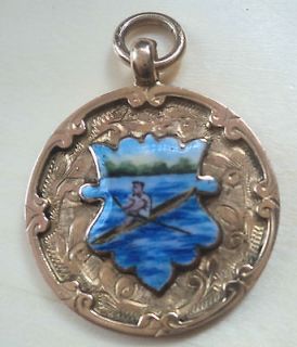 Superb 9ct Gold Enamel Medal / Watch Fob   Rowing / Sculling / Boat