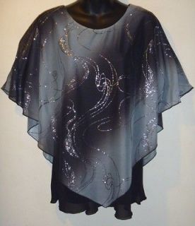 Sexy Gray & Silver Glitter Cami with Layered Angel Sleeve Top XL 1X