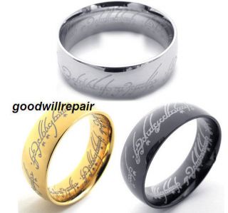 Lord of the Ring Gold Stainless Steel Mens Ring US Size 7, 8, 9, 10