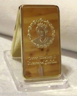 Elizabeth II Diamond Jubilee 1 Oz .999 24k Pure Gold Layered Ingot Bar