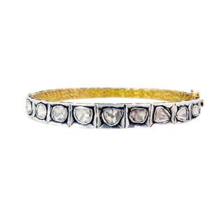 14K Gold Wedding Bangle 925 Sterling Silver Rose Cut Diamond Bracelet