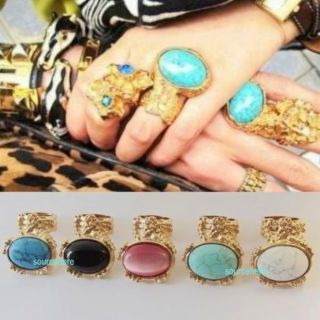 Arty Oval Cocktail Ring Cross Gold Tone Knuckle Armour Turquoise Rings