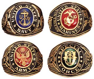 Gold Electroplated Engraved Military Rings (US Military Insignia
