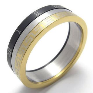 Size 11 Gold Black Silver 3 Tone Stainless Steel Band Mens Ring Size