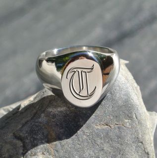 CUSTOM PERSONALIZED STAINLESS STEEL SIGNET RING INITIAL ENGRAVED FREE